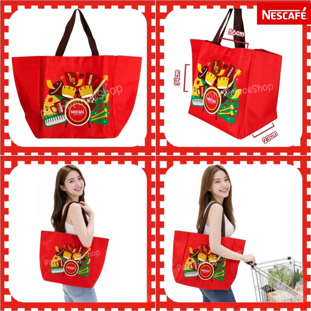 New Arrival ของแท้ % กระเป๋าผ้า Nescafe Music ใบใหญ่ ผ้าหนา กระเป๋าช้อปปิ้ง กระเป๋าผ้า เนสกาแฟ สีสวยๆ ลายเก๋สุดชิค