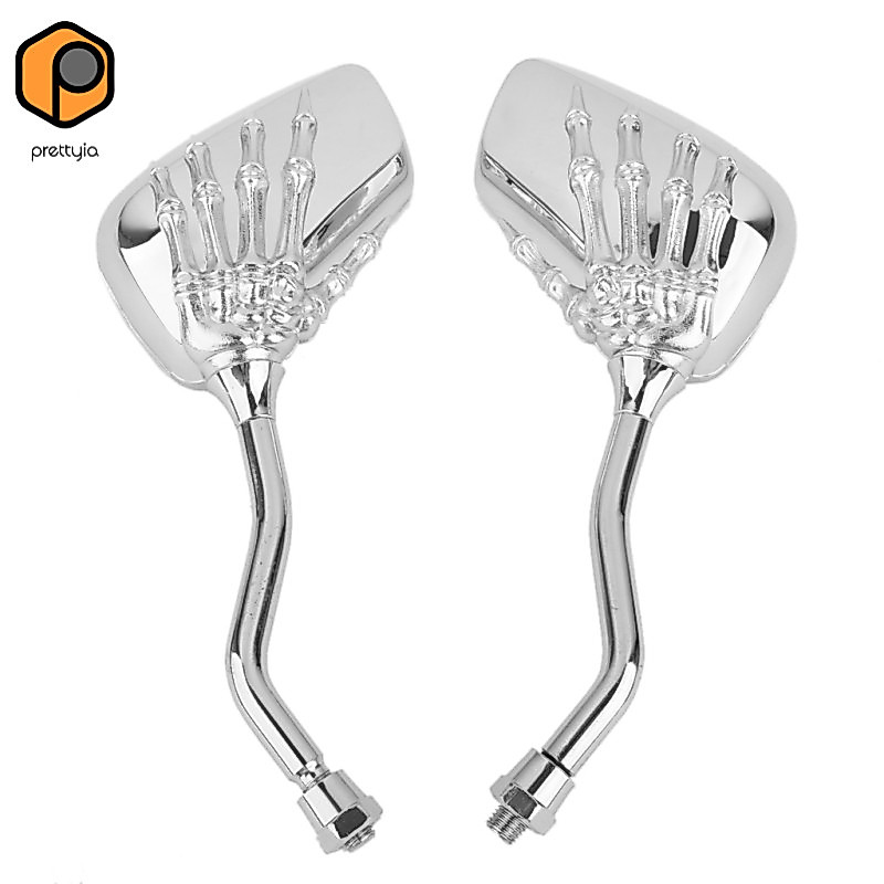 Prettyia รถจักรยานยนต์จักรยานสกู๊ตเตอร์ Silver Skull Hand ด้านหลังกระจกมองข้าง 8 มม. 10 มม. — صورة 7