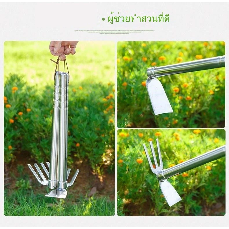 จอบสแตนเลสอเนกประสงค์ คราดกำจัดวัชพืช เครื่องมือเกษตรขนาดเล็ก thumbnail 5