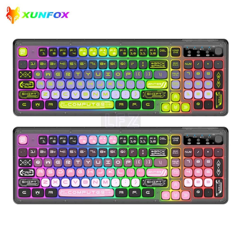 XUNFOX K98 Triple-Mode RGB Keyboard 2.4G+Bluetooth+การเชื่อมต่อแบบมีสาย 99 คีย์เค้าโครงการชาร์จ Type