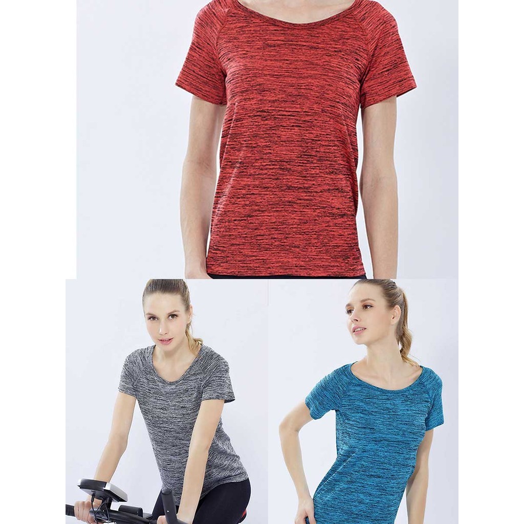 เสื้อกีฬาผู้หญิงแขนสั้น ออกกำลังกาย ทรงหลวม ระบายอากาศดี