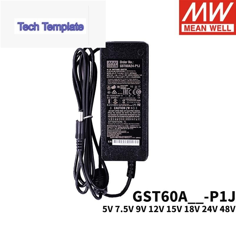 อะแดปเตอร์ชาร์จพาวเวอร์ซัพพลาย GST60A P1J 60W 5V 7.5V 9V 12V 15V 18V 24V 48V