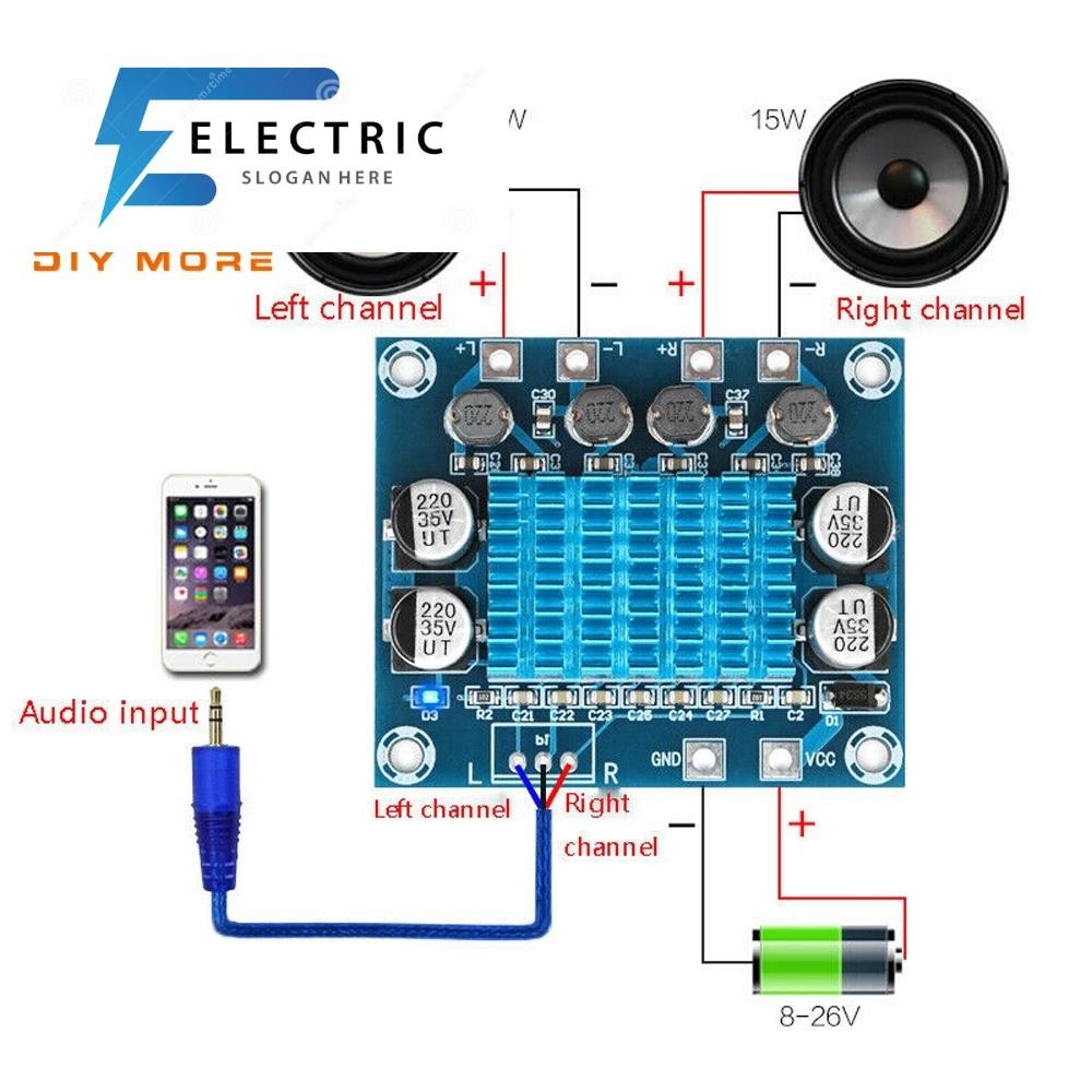 Diymore บอร์ดโมดูลขยายเสียงดิจิทัล Tpa3110 Xh-A232 Dc8-26V 2X30W 2 ช่องทาง C6-001