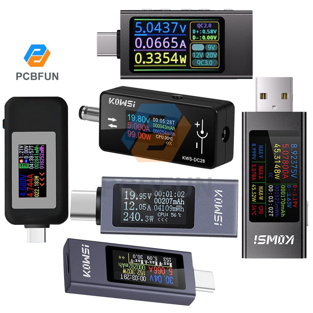 Pcbfun มัลติฟังก์ชั่น Tft จอแสดงผลดิจิตอล Type-c เครื่องทดสอบแรงดันไฟฟ้าและปัจจุบัน Power Meter KWS-