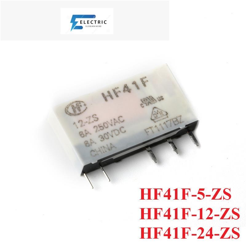 2pcs Mini Power รีเลย์ HF41F DC 5V 12V 24V 6A 5Pins HF41F-5-ZS HF41F-12-ZS HF41F-24-ZS 5VDC 12VDC 24