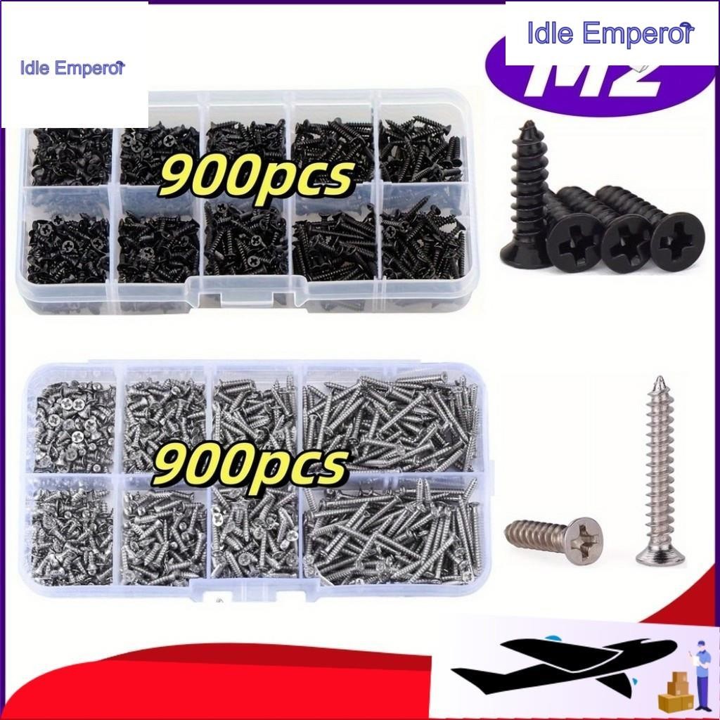 M2 900 ชิ้นสีดํา/นิกเกิลชุบ Phillips Self Tapping สกรูชุดครบชุดล็อคและสกรูไม้คุณภาพสูงป้องกันการคลาย