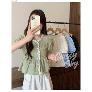 Glass Sky💖พร้อมส่ง💖 (60109)เสื้อไหมพรมแขนสั้น น่ารักสไตล์เกา…