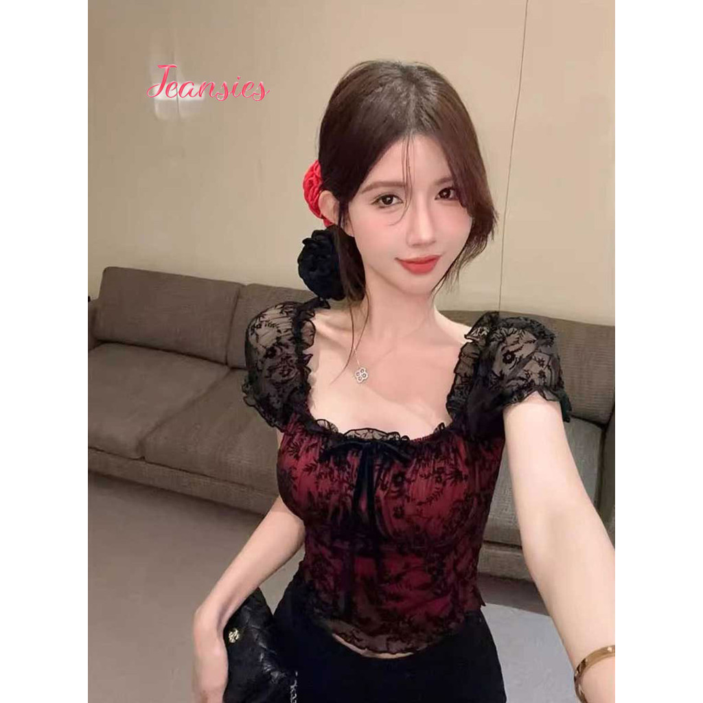 เสื้อยืดเปิดไหล่ มีโบว์น่ารัก ผ้าชีฟอง