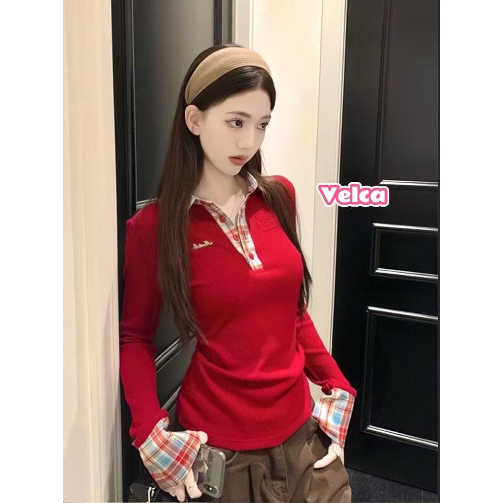 ส่งจากไทยทุกวัน เสื้อยืดผู้หญิง แขนยาว คอโปโล ทรงเข้ารูป มีสีให้เลือกมากมาย🎀Velca
