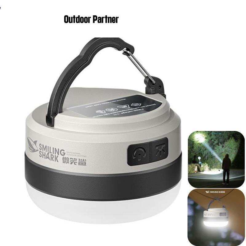 มินิโคมไฟ LED camping SMLING SHARK กันน้ำ 6 โหมดสีขาวและสีเหลือง ชาร์จได้ด้วย Type-C LY8249