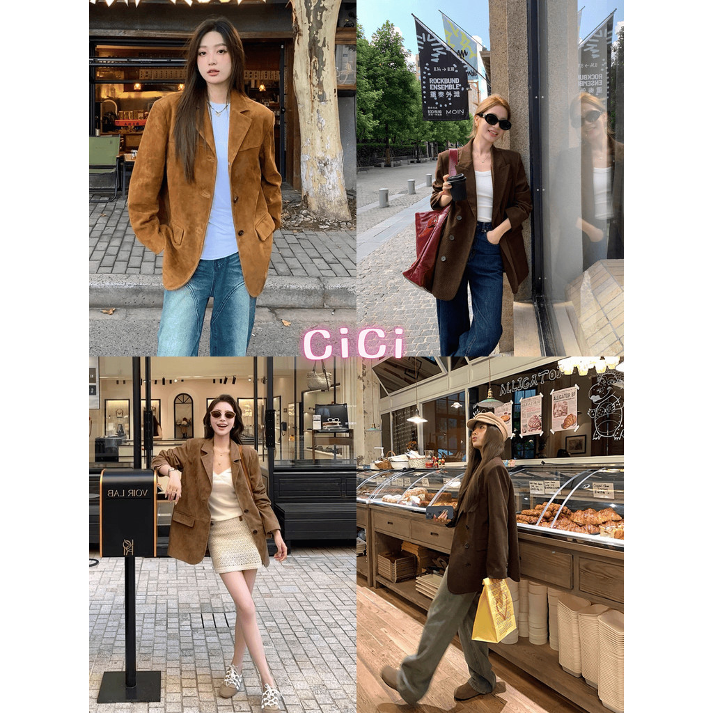 ส่งทันที Cici(NO. 3399) เสื้อสูทหนังกลับ กระดุมหน้า ดีเทลกระเป๋า2ข้างใช้งานได้จริงมีเสริมไหล่ใส่ออกงาน เรียบหรูดูแพงสุดๆ