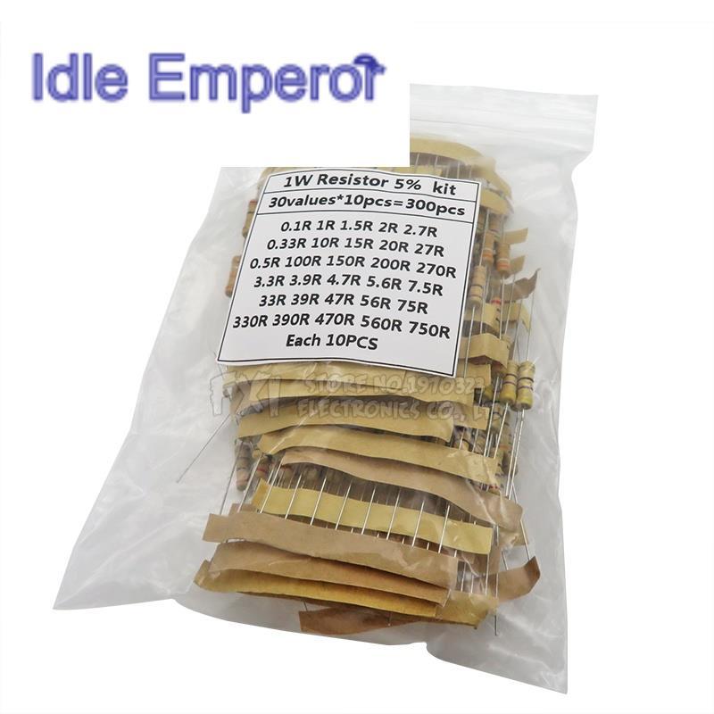 ชุดตัวต้านทานฟิล์มคาร์บอน 1W 5% 30values X 10PCS 0.1-750 โอห์ม 300 ชิ้น