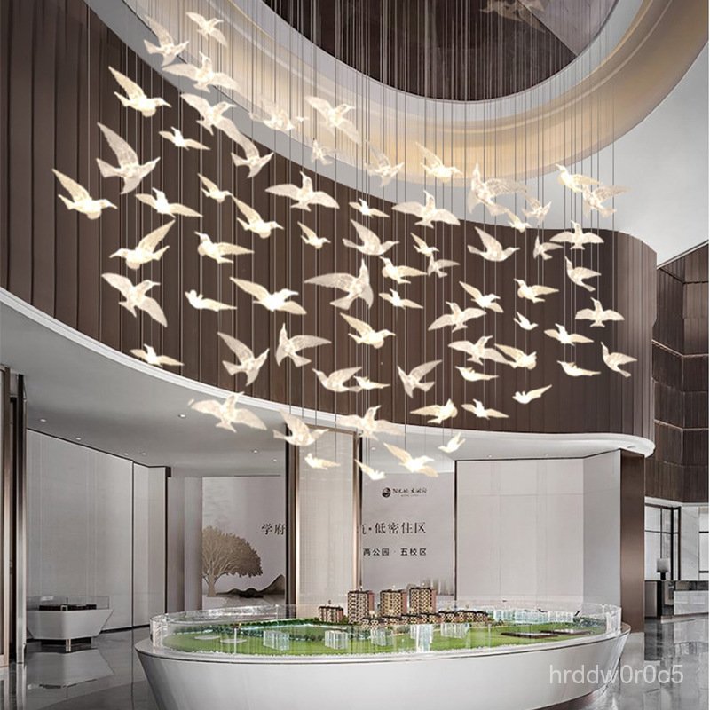 Hotel Lobby Duplex Staircase Chandelier Shop Commercial Villa Sales Office Model Lobby Bird Project 