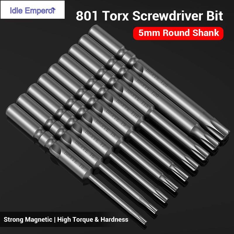 801 Torx สว่านไฟฟ้า 1 ชิ้น, 5 มม.รอบ Shank, ไขควงแม่เหล็ก Torx ไขควง Bits S2 เหล็ก 5 มม.รอบจับ T5/T6