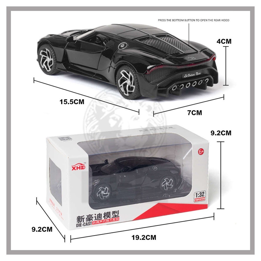 โมเดลรถยนต์ Bugatti LA Voiture Noire Diecast 1:32 ของเล่นสําหรับเด็กผู้ชาย