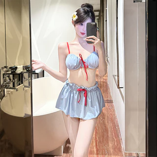 Victoria's ชุดว่ายน้ำผู้หญิง ชุดว่ายน้ำกระโปรง เว้าหลัง เซ็กซี่ มีฟองน้ำ#1049
