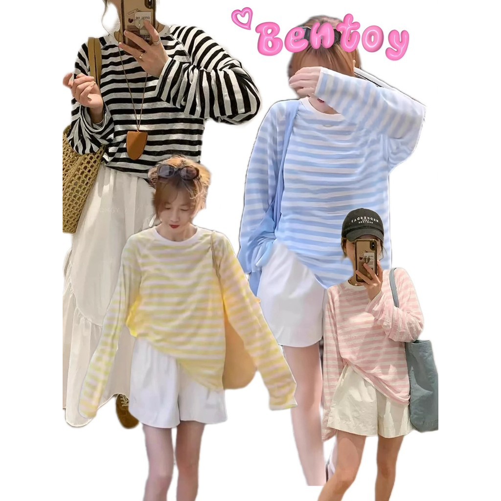Bentoy (3627) เสื้อยืดแขนยาว ไหมพรม  ลายทาง ผ้าบางเบาใส่สบาย