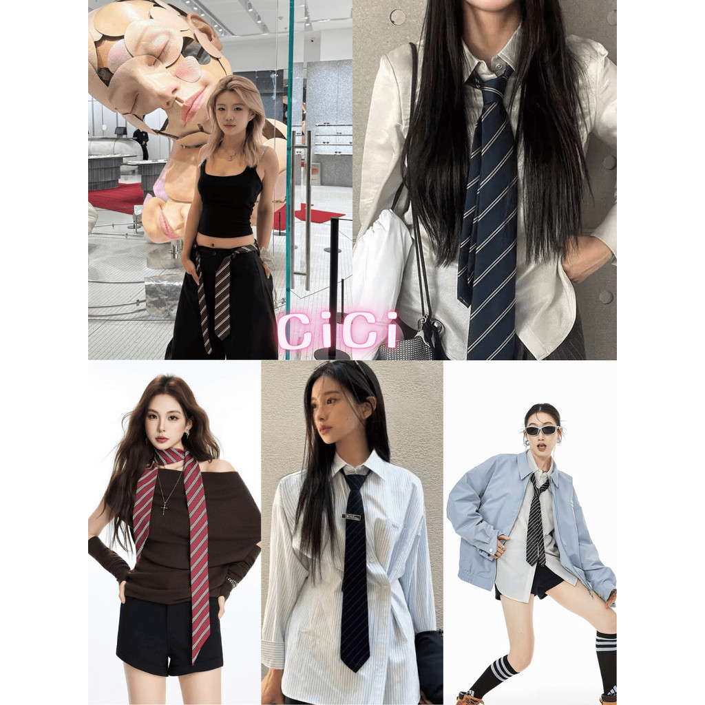 ส่งทันที Cici(NO. LD555) เนคไทลายทางสไตล์อังกฤษใส่ได้ทั้งชายและหญิง หรือคาดเป็นเข็ดขัดก็เท่อีกแบบ สไตล์ออกงานหรือทางการ