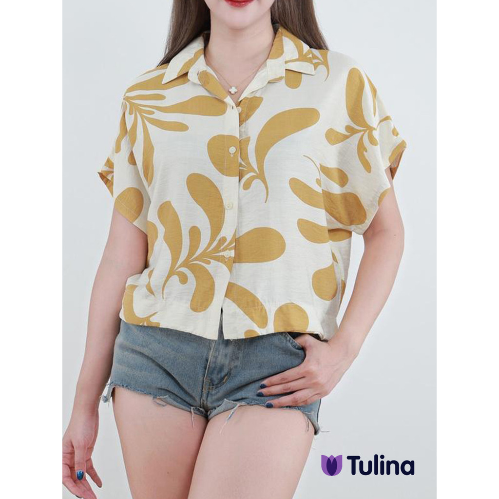 เสื้อแขนสั้นผ้าชีฟอง เสื้อเชิ้ตแฟชั่น สไตล์ฝรั่งเศสสำหรับเดินเล่น