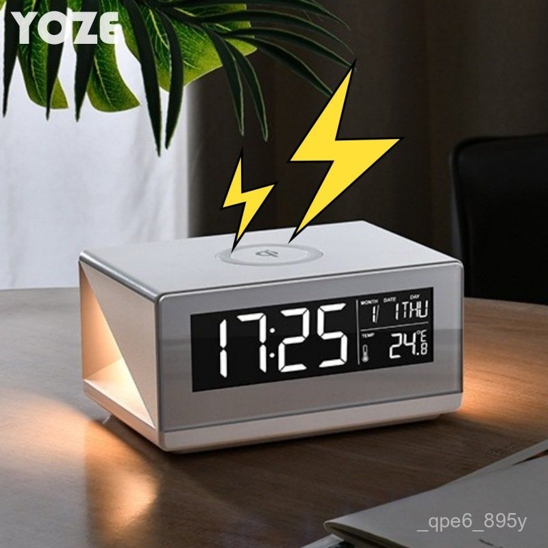 Desktop Electronic Clock Wireless Charger 3-in-1 Square High-Value Night Light with Time New Model P