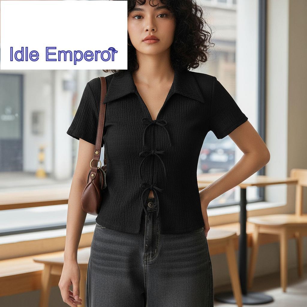 Lovito เสื้อยืดผู้หญิง ลายโบว์ ผ้าแจ็คการ์ด สําหรับฤดูร้อน L87ED028 (หลากสี)