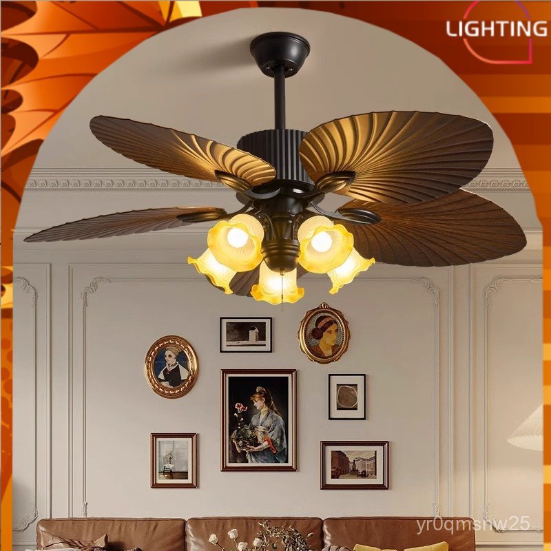 Banana Leaf Vintage Restaurant Ceiling Fan Light Living Room Household Electric Fan Ceiling Light Be