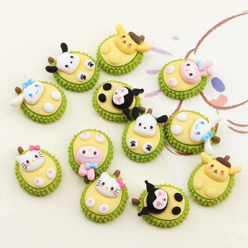 ❮10 ชิ้น❯เรซิ่นทุเรียนหน้าการ์ตูน ทุเรียนจำลอง DIYลายทุเรียนน่ารัก ทำจากกาวครีม วัสดุเรซิน ที่หนีบผมอุปกรณ์ตกแต่ง - รูปที่ 4