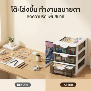 กล่องเก็บของตั้งโต๊ะแบบลิ้นชักโปร่งใส [จำเป็นสำหรับสำนักงาน/หอพัก] สำหรับเก็บเอกสาร