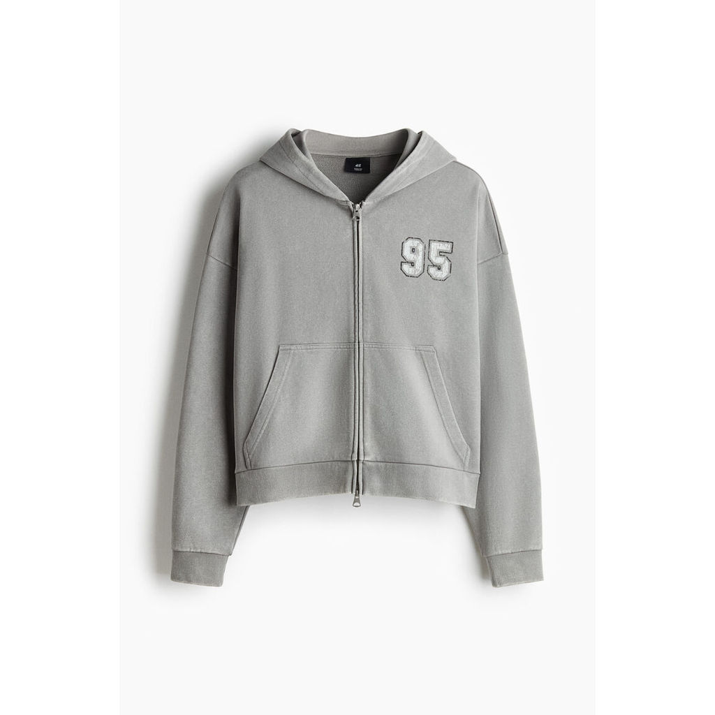 H&M(เอชแอนด์เอ็ม) เสื้อฮู้ดซิปหน้า ดีไซน์โอเวอร์ไซส์ทรงบ็อกซี่ Men Oversized Fit Boxy zip-through ho 1330871_1