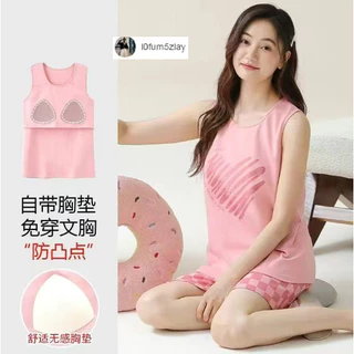 (ส่งมาจากประเทศไทย)ขาสั้น+เสื้อกล้าม，ชุดนอนผู้หญิงฤดูร้อน，มาพร้อมกับแผ่นรองหน้าอก，มีให้เลือก 8 แบบ，M-2XL