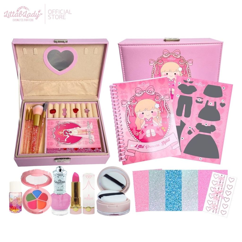 Littal Lady ชุดกิจกรรมออกแบบชุดเจ้าหญิง พร้อม เครื่องสำอางเด็กออแกนิค ยาทาเล็บ เซตแปรง ในกล่องเครื่องสำอาง