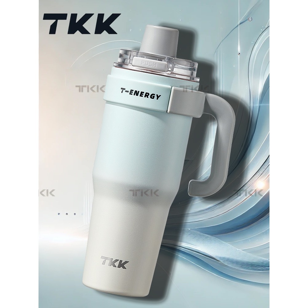 TKK แก้วน้ำเก็บความร้อนความเย็น 1200ml สแตนเลสเคลือบเซรามิค สุญญากาศ มีหลอดดูด สำหรับกาแฟ น้ำชา