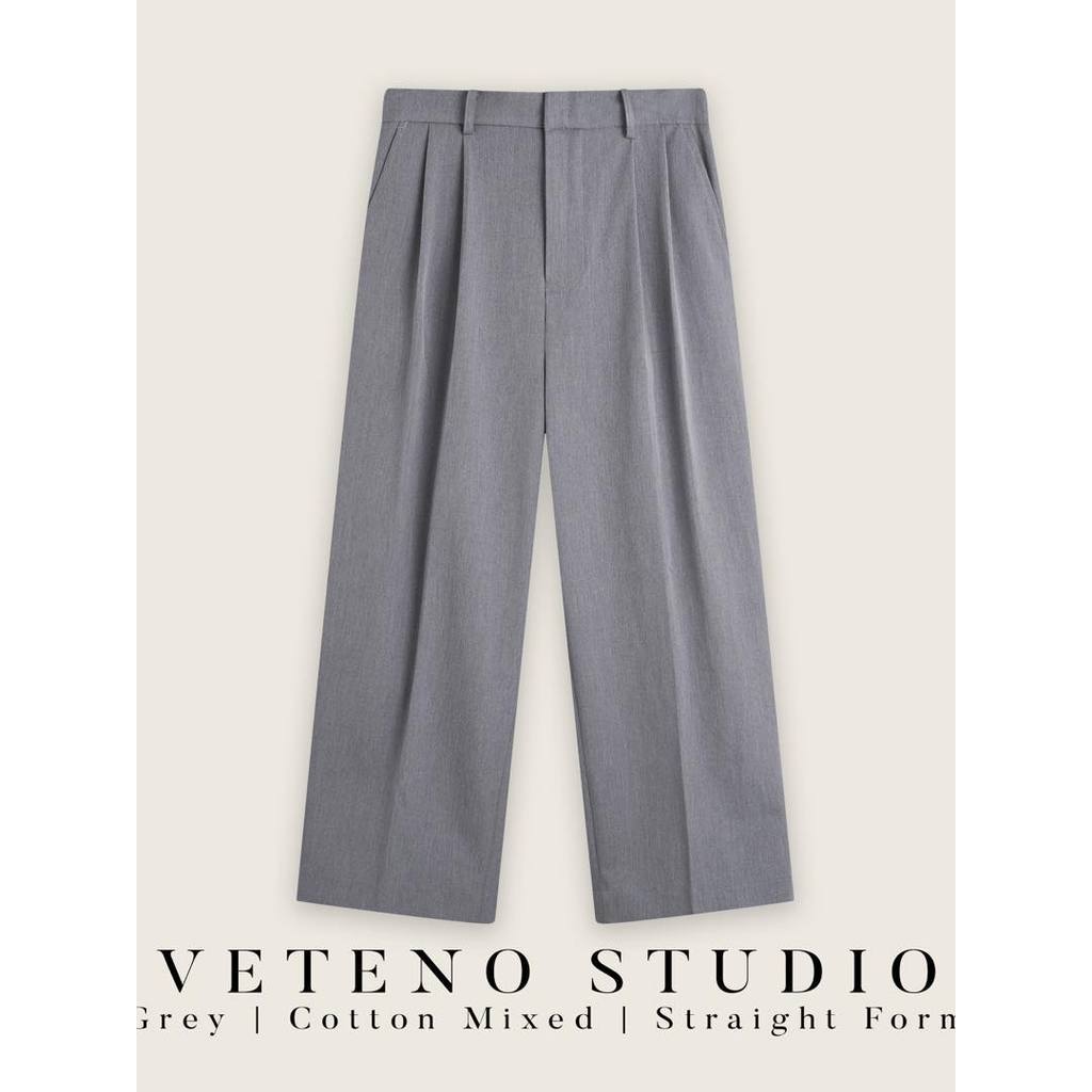 กางเกงขายาว VETENO STUDIO GREY Pleated Trousers