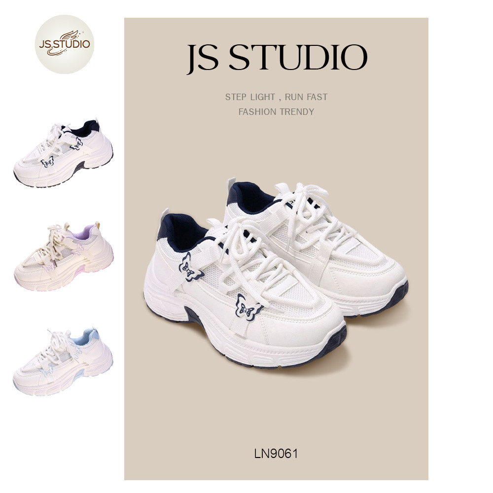 JS.Studio รองเท้ากีฬาลำลองสำหรับผู้หญิง แนวสตรีท พร้อมส่ง พื้นหนานุ่ม ระบายอากาศได้ดี LN9061