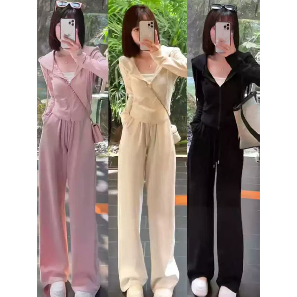 ชุดเซ็ตแฟชั่น เสื้อฮู้ด + กางเกงขายาว ดีไซน์เท่