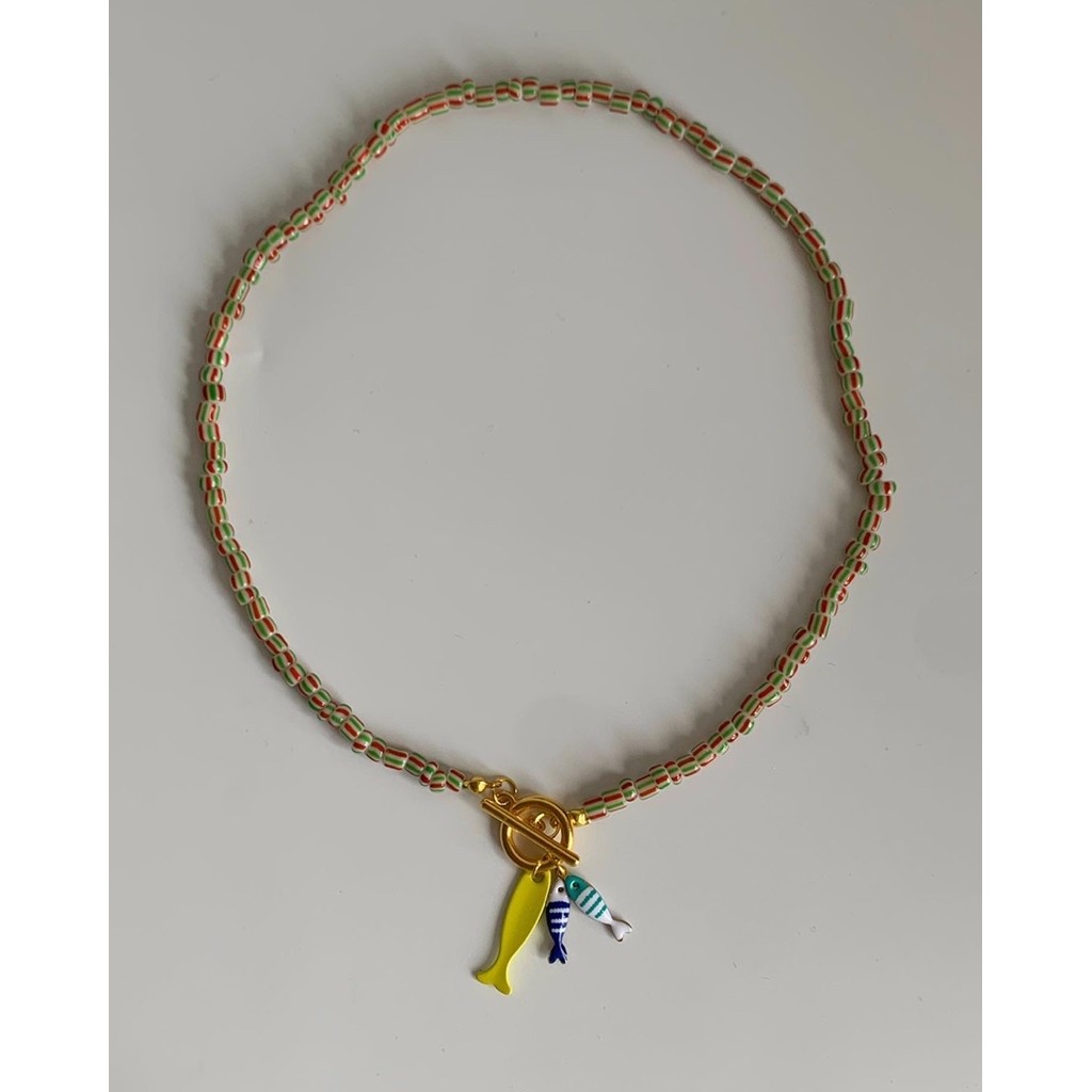 สร้อยปลาซาดีน สร้อยลูกปัด สร้อยกันน้ำ HER OBJECTIVE_ HER SARDINES ON CANDY BEADED NECKLACE