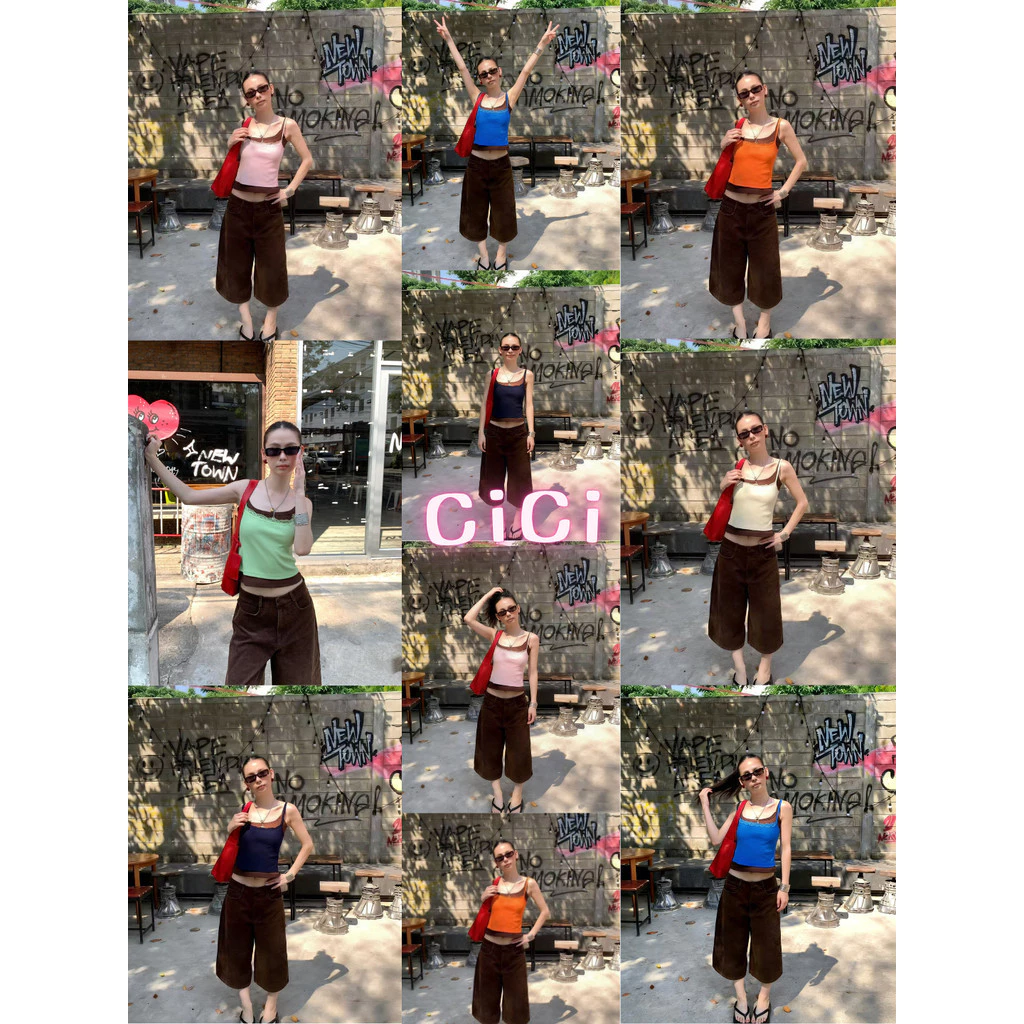 ส่งทันทีCici (No. J2537) เสื้อสายเดี่ยว ดีเทลเย็บติด2ชิ้น สไตล์หน้าร้อน ใส่เล่นน้ำสงกรานต์แซ่บๆ