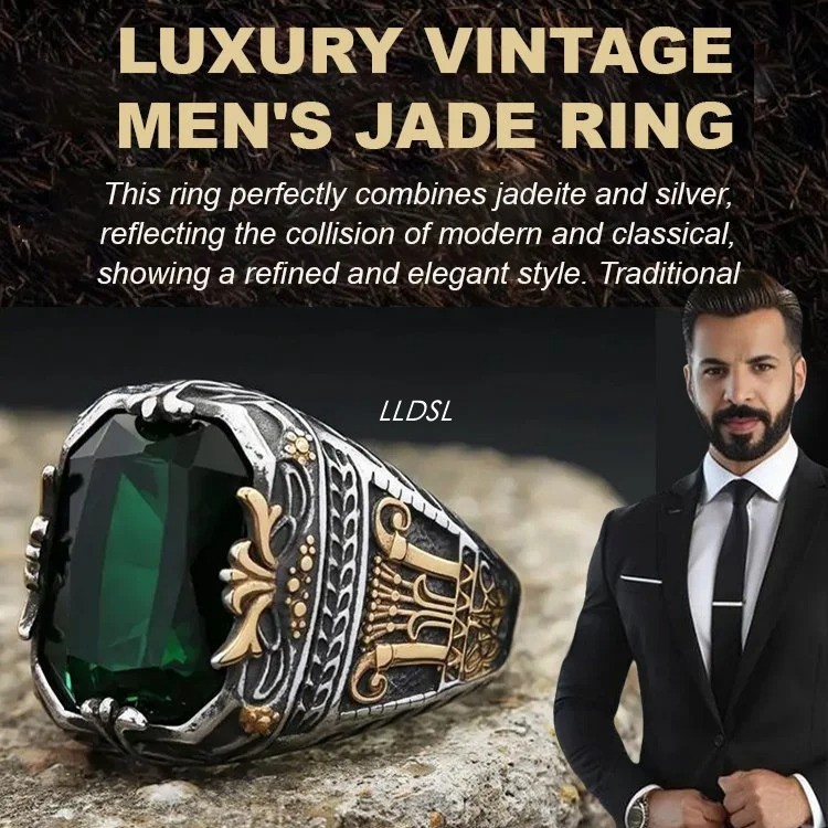 Men's Retro Style Ring With Luxurious Finish Jade Ring For Men Vintage Men's Ring Luxury Men's Jewel