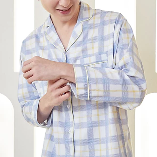 ชุดนอน sliptosleep - Blue Grids Long Sleeve Pants Set
