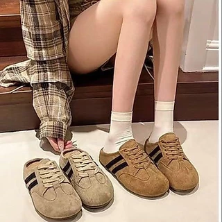 พร้อมส่งจากไทย TX665 รองเท้าแตะสวมครึ่งส้น หนังกลับ ผูกเชือก หนา1นิ้ว กันลื่น สบาย สไตล์ฤดูร้อน สำหรับผู้หญิง