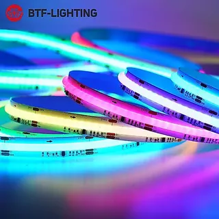 BTF-LIGHTING 630LEDs/m COB RGB IC แถบไฟ LED WS2811 LED ความหนาแน่นสูง ไฟตกแต่งภายใน IP30 DC 12V 24V