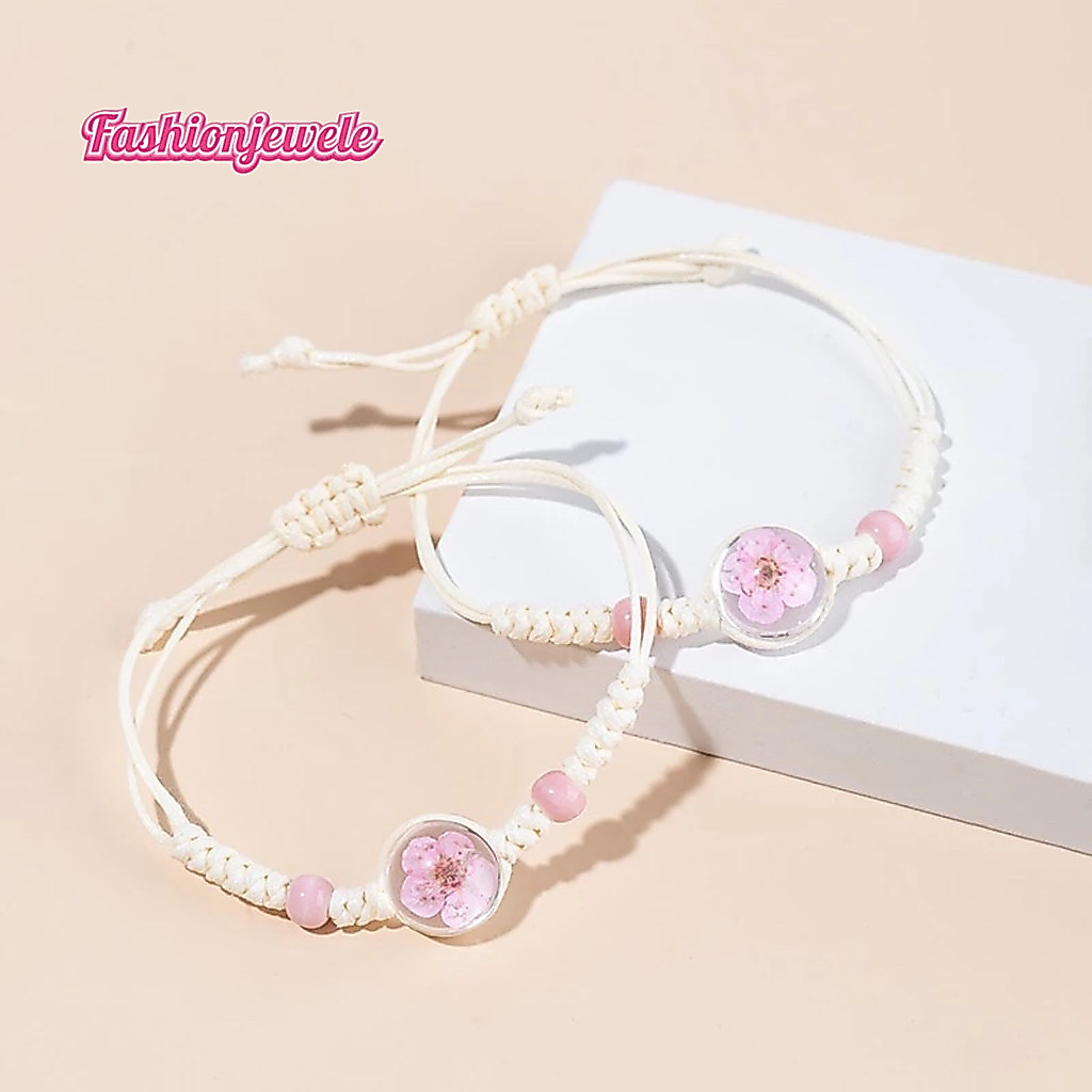 Fashion jewele สร้อยข้อมือเครื่องประดับ ดอกไม้แห้งธรรมชาติ ลูกปัดนําโชค ปรับได้ ผู้หญิง พร้อมส่ง