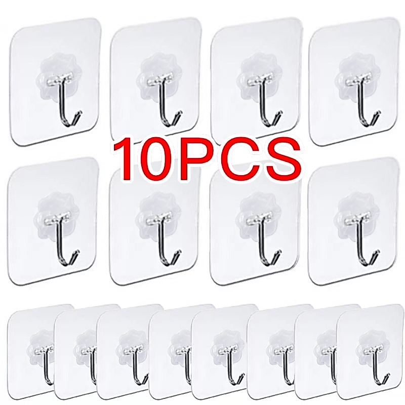 ตะขอกาวติดผนัง 1/10PCS นํากลับมาใช้ใหม่ป้องกันการลื่นไถล Traceless Heavy Duty Stick บนห้องอาบน้ําห้องครัว