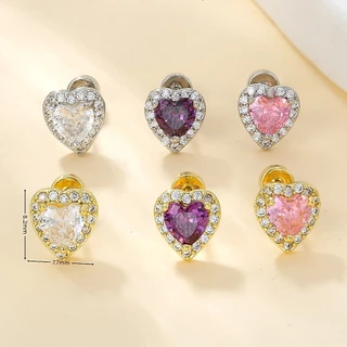 1 ชิ้น G23 ต่างหูเหล็กไทเทเนียมต่างหูคริสตัลหัวใจผู้หญิงหรูหราเครื่องประดับ