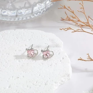 besla.thS925 Silver Stitch Super Flash ต่างหูประณีตชุดต่างหูผู้หญิงต่างหูหัวใจเรียบง่าย