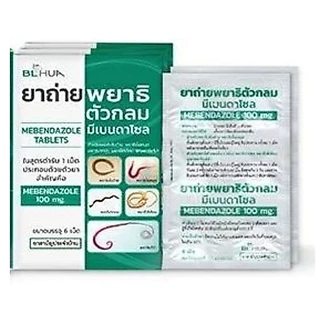 #(ยาสามัญประจำบ้าน) ยาถ่ายพยาธิตัวกลม Mebendazole 100mg/เม็ด (แผงละ 6 เม็ด)
