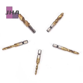 [JHA] M3-m10 Hex Shank Titanium Plated HSS Hand Screw Thread Metric Tap Drill Bits ใหม่