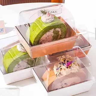 กล่องขนม กล่องเค้กโรล กล่องกระดาษเคลือบฐานสีขาว/สีน้ำตาล+ฝาโดมทรงสูงใส กล่องใส่ขนม (WT1290/WT1590)แพ็ค 25/50 ชุด