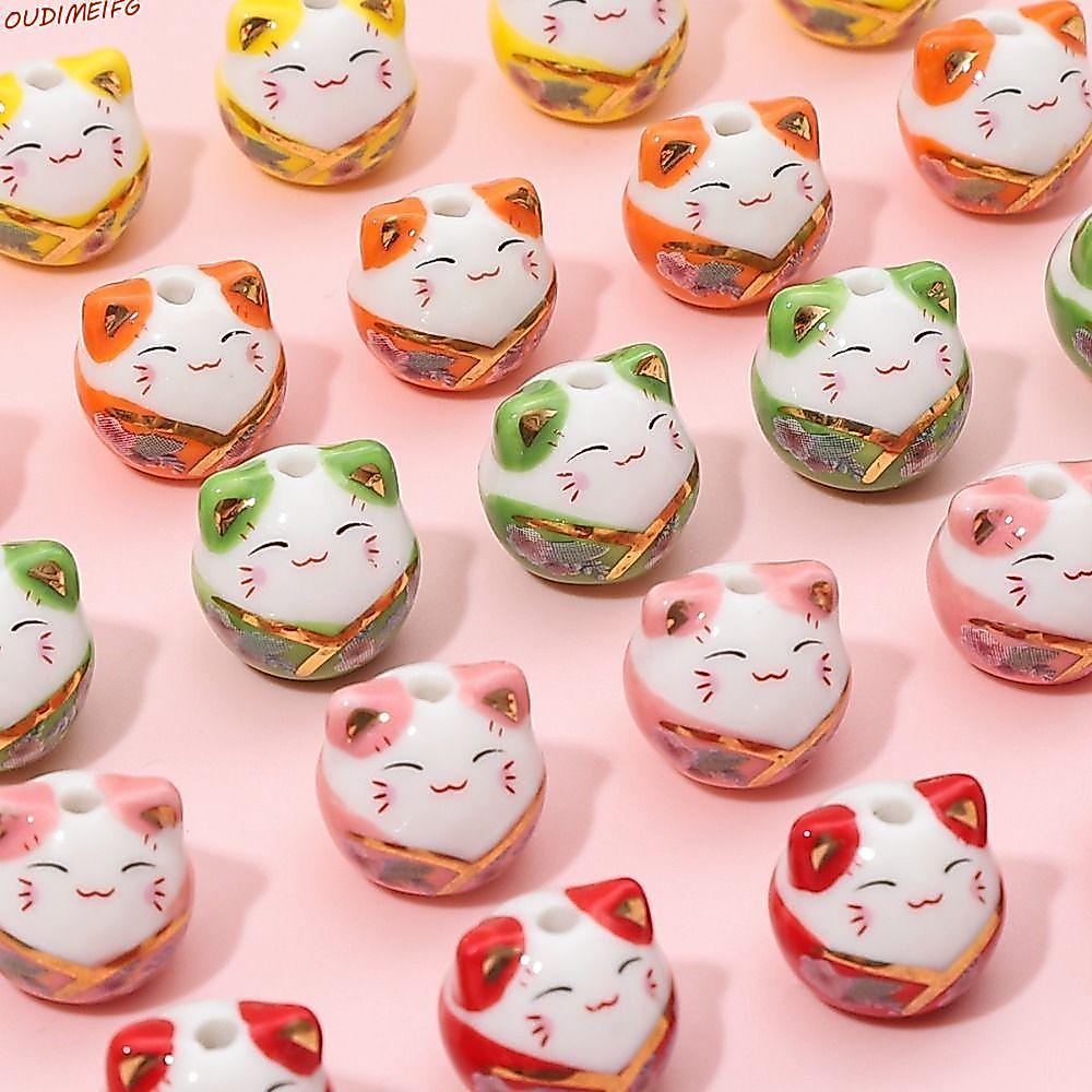 OUDIMEIFG ลูกปัดแมว Plutus, Kitty Cat Maneki-eko ลูกปัด, แฟชั่น Handmade Makeing สร้อยข้อมือสร้อยคอ 