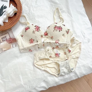 Bolubra👙ชุดชั้นในดันทรง ลายลูกไม้ดอกกุหลาบ ไร้โครง สวยงาม น่ารัก สำหรับผู้หญิง